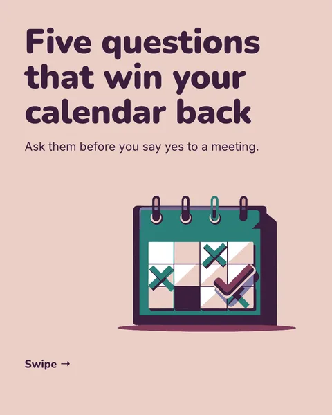 Pink cover with an illustrated calendar: Five questions that win your calendar back.