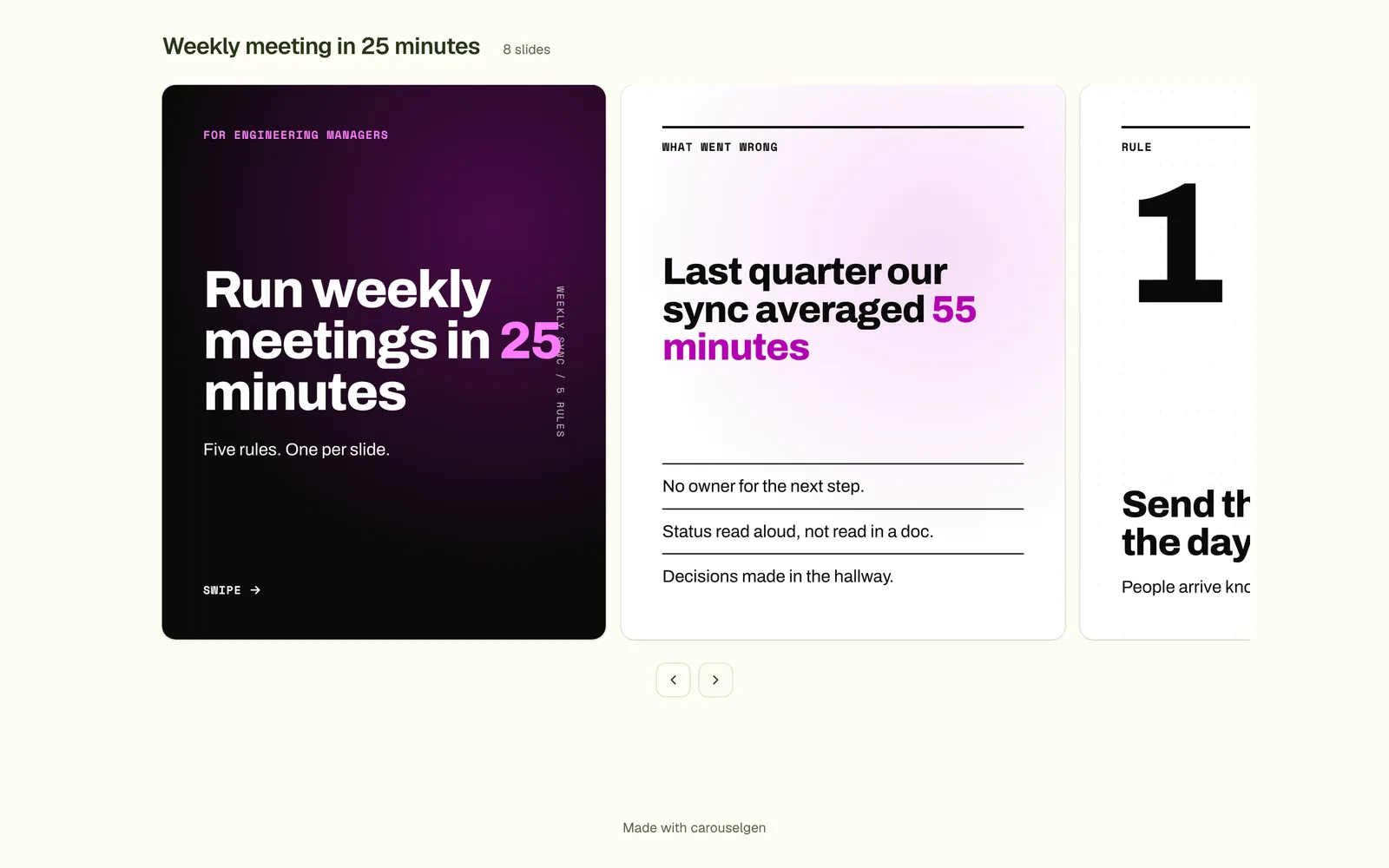 The public share page: the carousel as a swipeable row of slides.