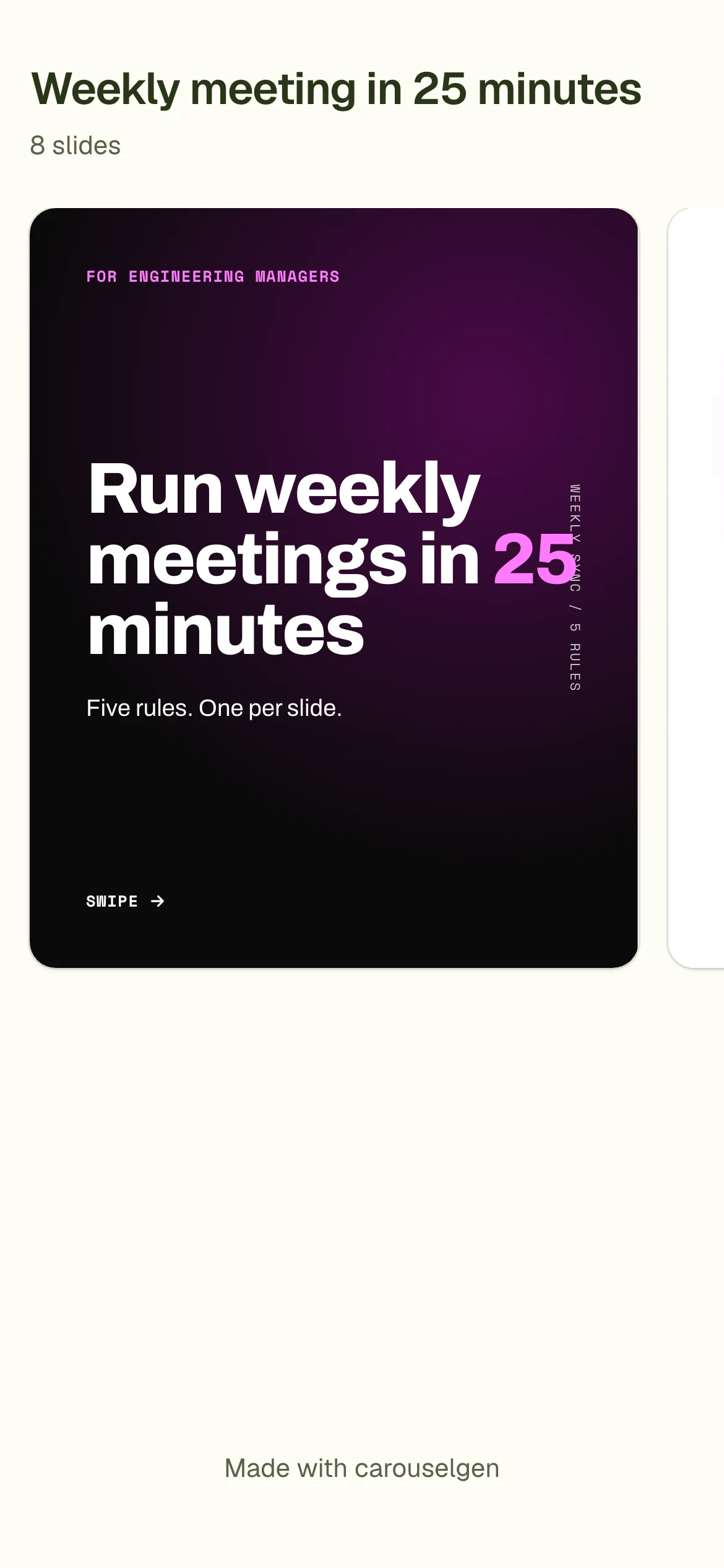 The share page on a phone, one slide at a time.