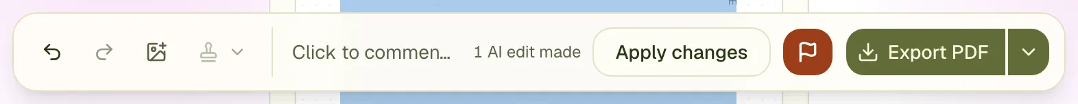 The editor toolbar after one change: undo is active and the count reads 1 AI edit made.