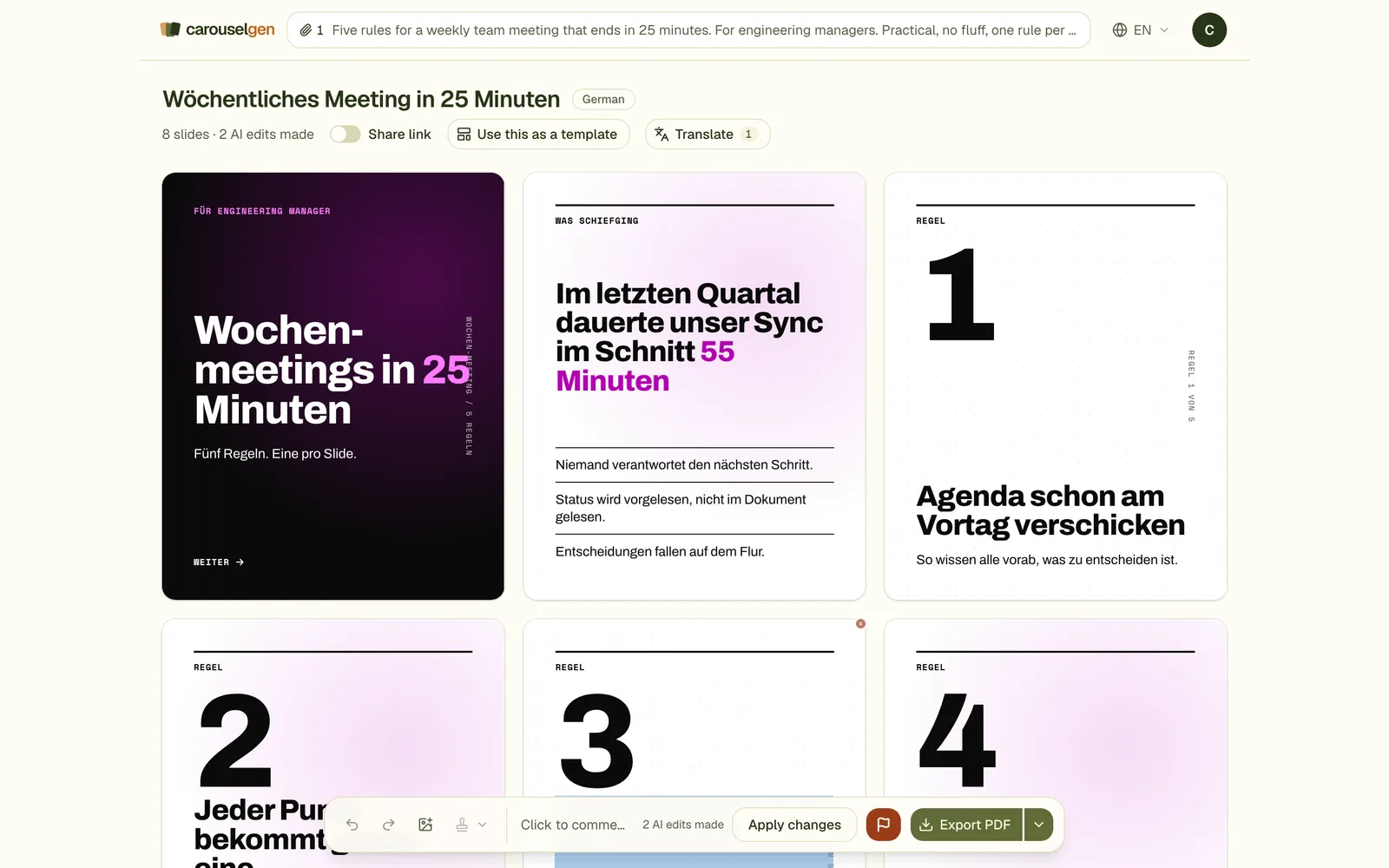 The German version of the carousel with all slides translated and the design unchanged.